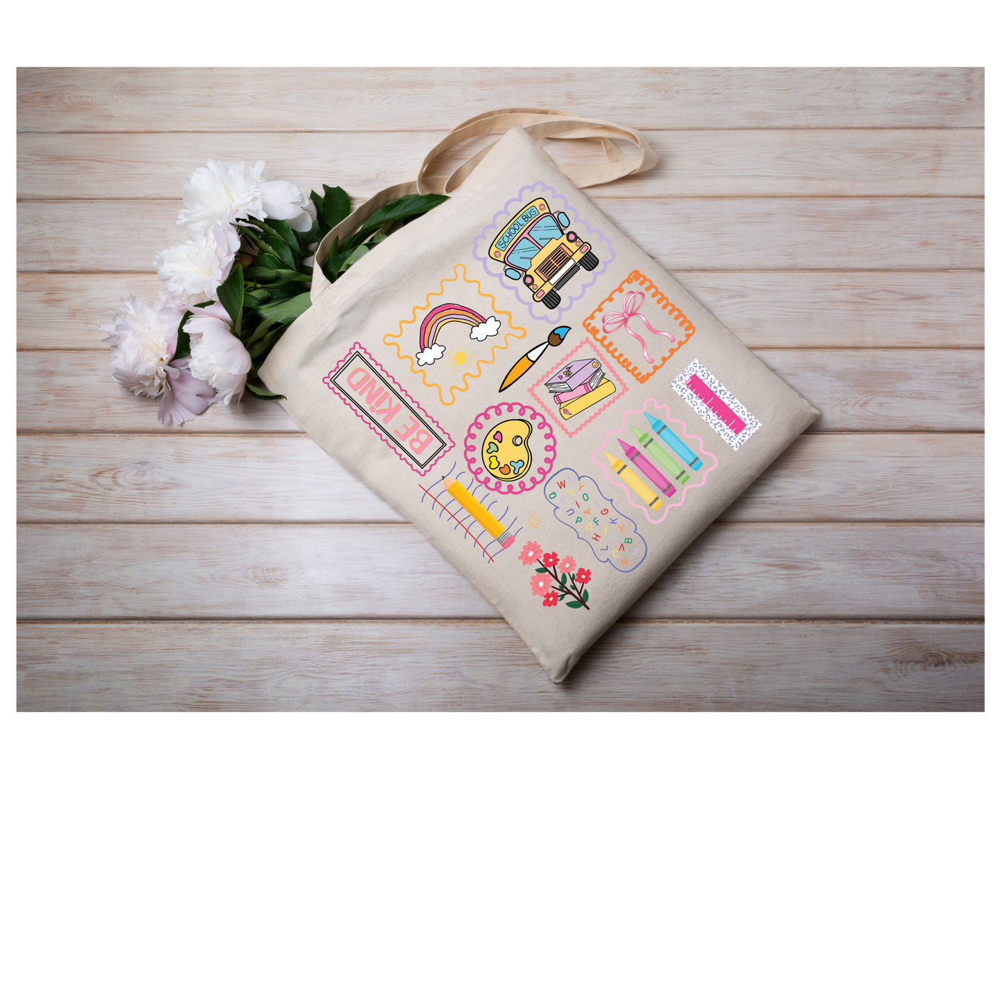 Playful School Collage Tote Bag