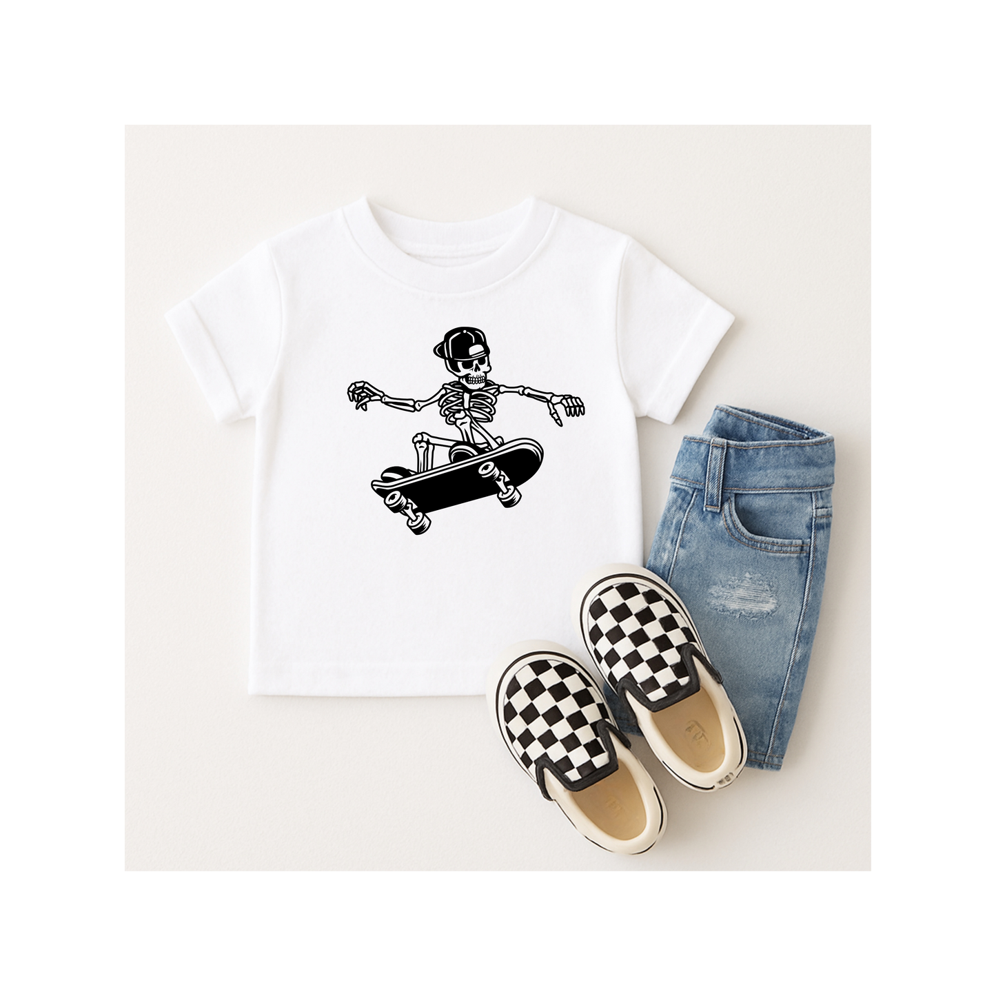 Camiseta infantil de esqueleto de skate