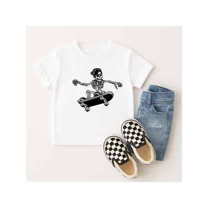 Camiseta infantil de esqueleto de skate