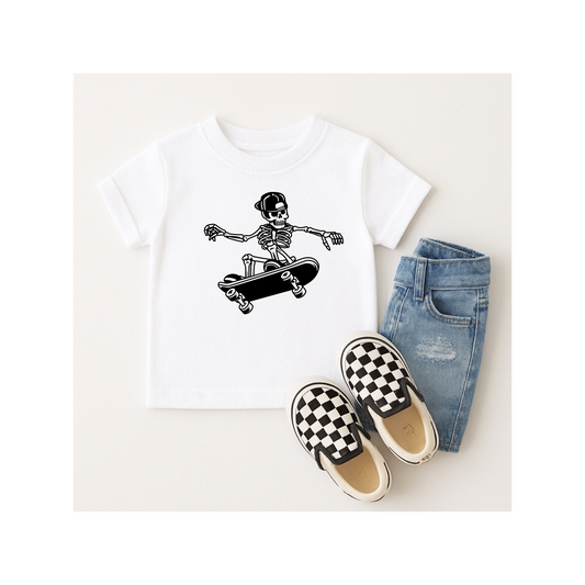 Camiseta infantil de esqueleto de skate