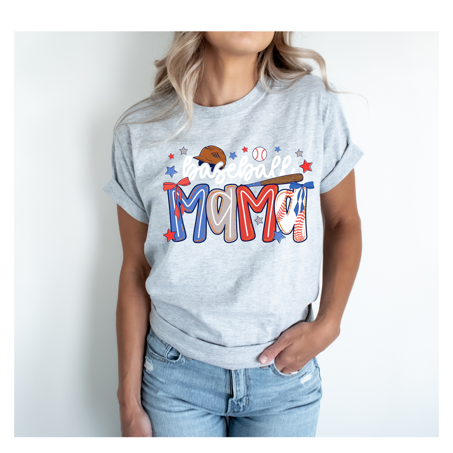 Red, White and Blue Baseball Mama T-Shirt