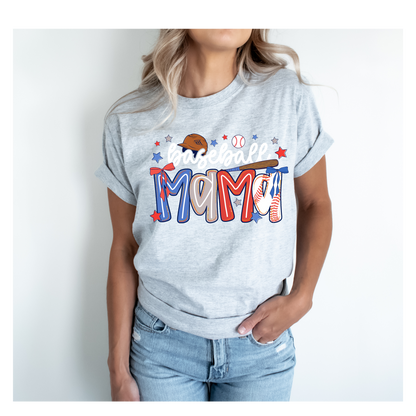 Red, White and Blue Baseball Mama T-Shirt