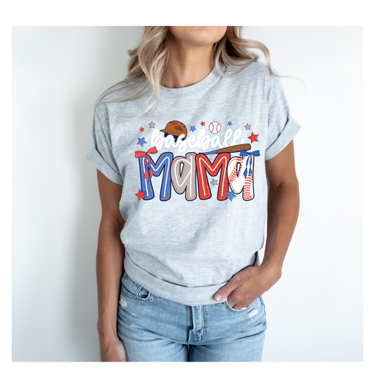 Red, White and Blue Baseball Mama T-Shirt
