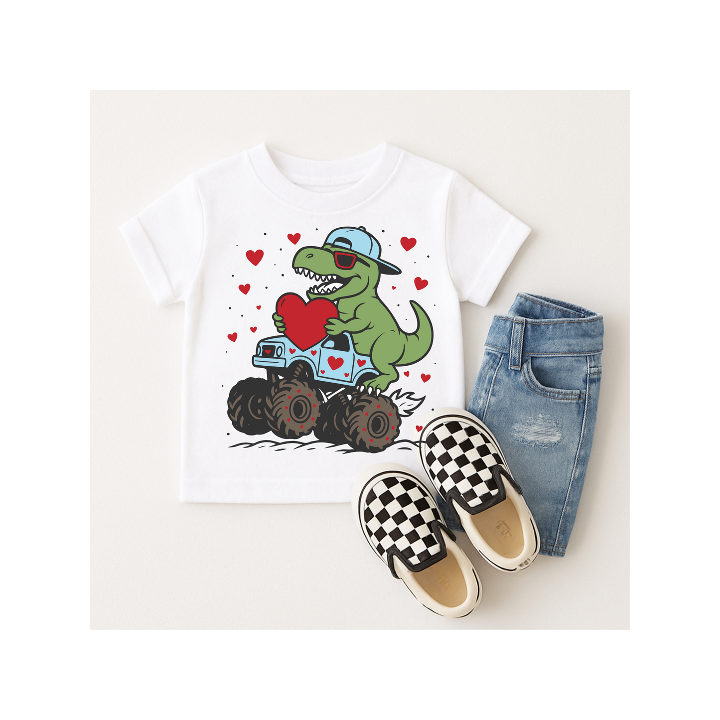 Dinosaur & Monster Truck Valentine's Day T-Shirt