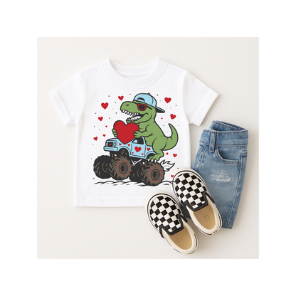 Dinosaur & Monster Truck Valentine's Day T-Shirt