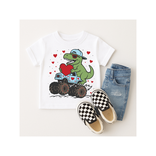Dinosaur & Monster Truck Valentine's Day T-Shirt