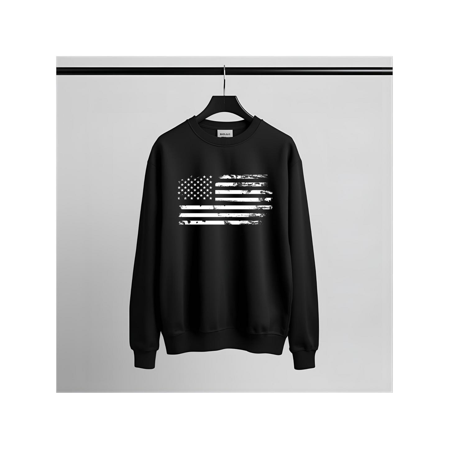 Sudadera con cuello redondo y bandera estadounidense desgastada