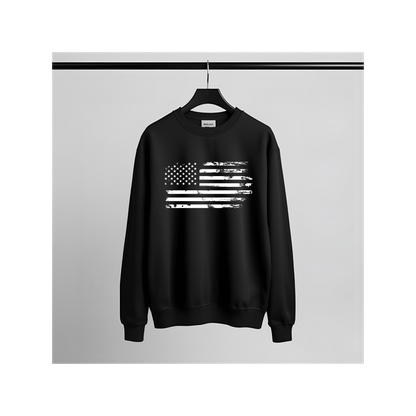 Sudadera con cuello redondo y bandera estadounidense desgastada