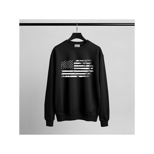Sudadera con cuello redondo y bandera estadounidense desgastada