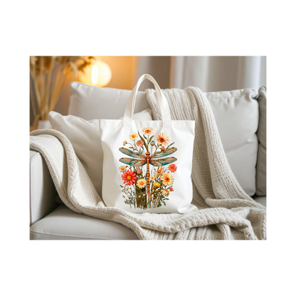 Bolsa de mano con flores y libélulas